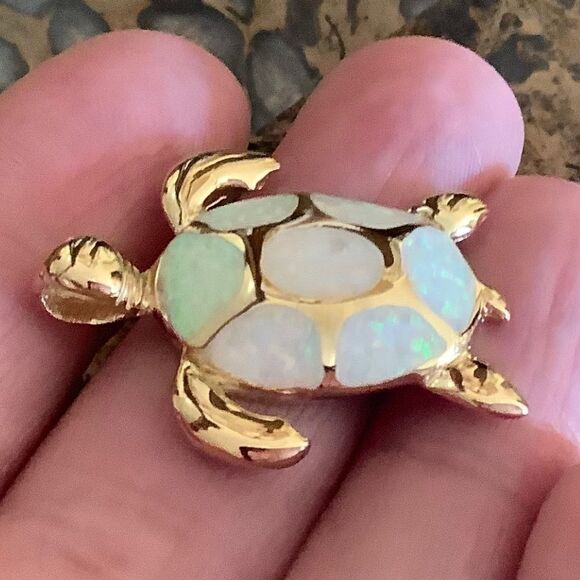 Sterling Silver Gold Plated Opal Tortoise Pen - NEW! 🔥🐢​ - Picture 1 of 8